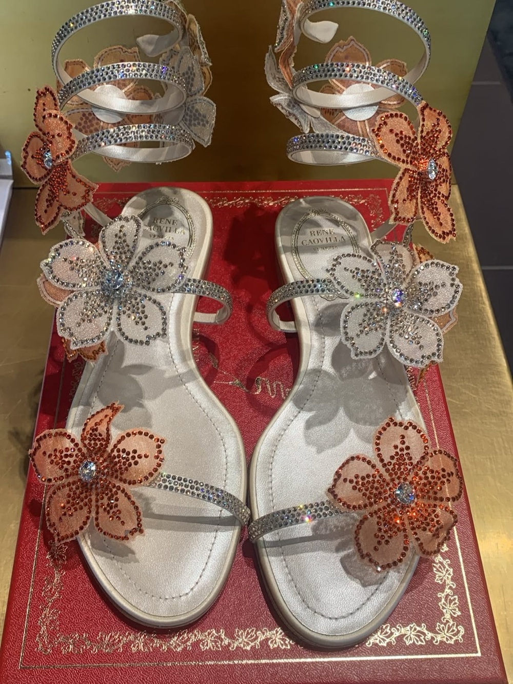 René Caovilla Peach Flower sandal